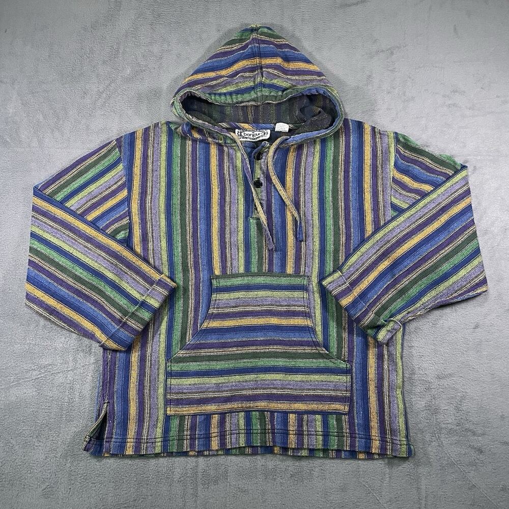 Bonjour Baja Hoodie Women’s Small Striped Multicolor Pullover Boho Hippie Surf